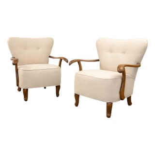 1930s French Linen Armchair For Sale