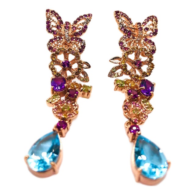 Bochic “Capri” Vintage Sapphire, Amethyst & Peridot & Blue Topaz 18K Gold & Silver For Sale