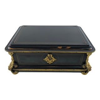 French Black Shellac Jewelry Casket with Gilt Bronze Mounts, 1850 For Sale