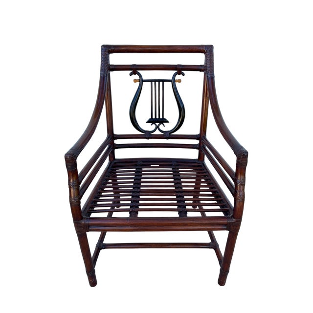 Vintage PTMC Bamboo Rattan Lyre-Back Armchairs For Sale - Image 4 of 7
