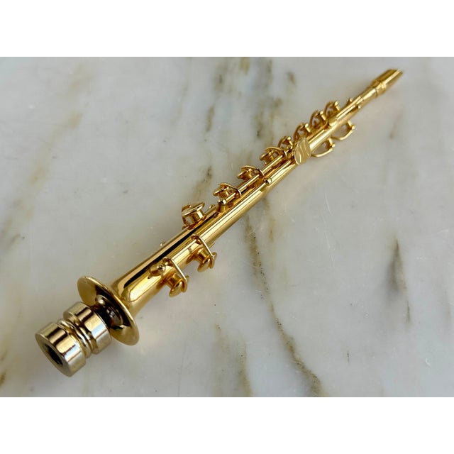 2020s Brass Soprano Saxophone Lamp Finial on Golden Brass Hardware For Sale - Image 5 of 6