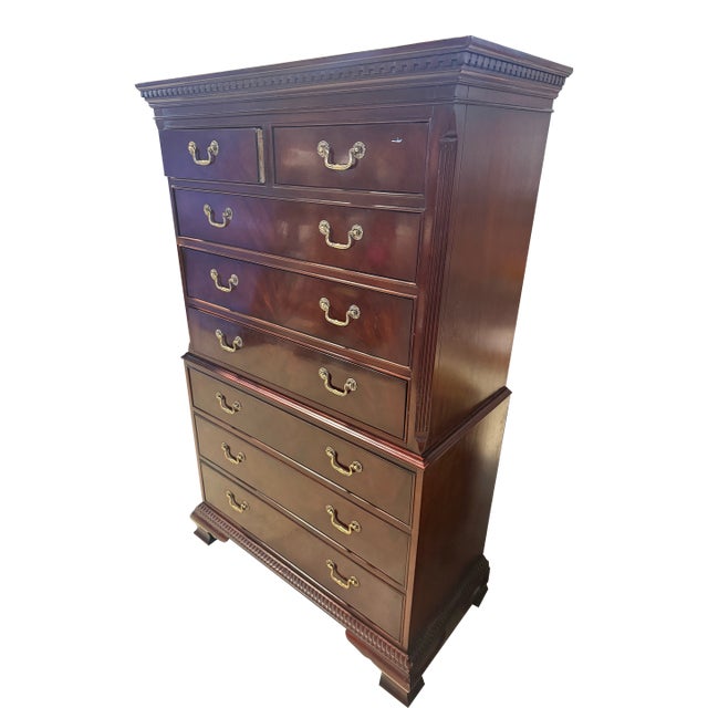 1950s Centennial Collection by Bernhardt Mahogany Serpentine Tall Chest of 8 Drawers For Sale