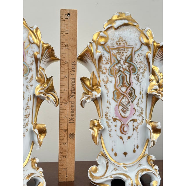 Vieux Paris Porcelain Bridal Vases – 12.25" Tall, Late 1800s French Mantel Wedding Vases For Sale - Image 15 of 16