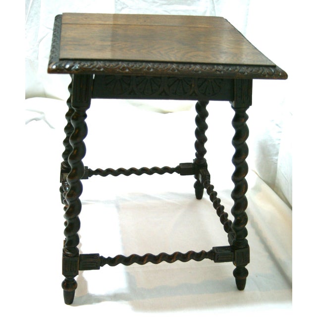 Victorian Antique English Petite Barley Twist Wood End Side Table For Sale - Image 3 of 9