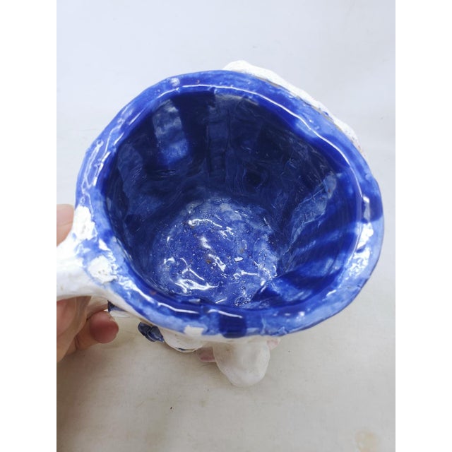 2010s Handcrafted Decorative Mug - Faces on 2 Sides - Blue Eyes and Green Eyes - Ooak For Sale - Image 15 of 18