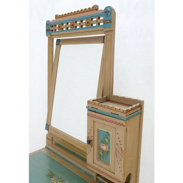 19th Century Victorian Hand Painted Dresser Mirror King Bed Headboard Chair Footstool Drawers For Sale - Image 5 of 18