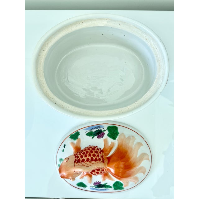 1970s 1970's White Porcelain Goldfish Koi Fish Tureen/Covered Serving Dish For Sale - Image 5 of 9