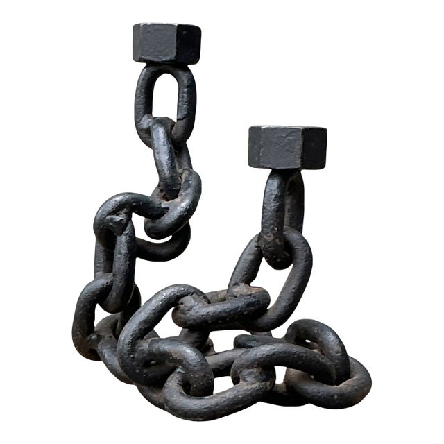 Vintage Iron Chain Link Candle Holder For Sale