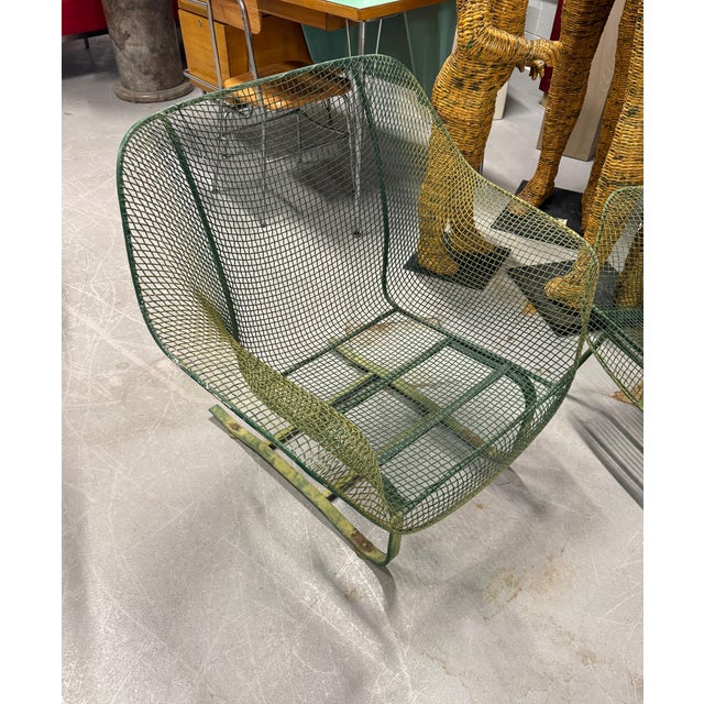 1960s Woodard Sculptura 3 Pieces Wire Set in Wonderful Green Faded Paint For Sale - Image 14 of 18