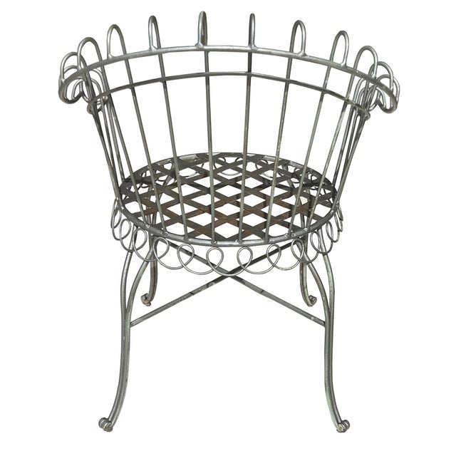 Metal Late 19th Century French Wrought Iron Garden Chair in the Style of Salterini in Silver For Sale - Image 7 of 7