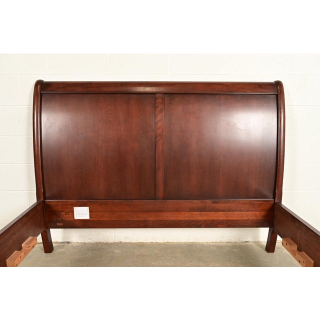 Wood L. & J. G. Stickley French Empire Cherry Wood Queen Size Sleigh Bed For Sale - Image 7 of 11