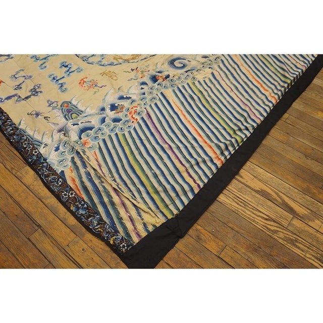 Textile 1820s Beige Medallion Dragon Antique Flat Weave Rug Silk Chinese Embroidery For Sale - Image 7 of 11