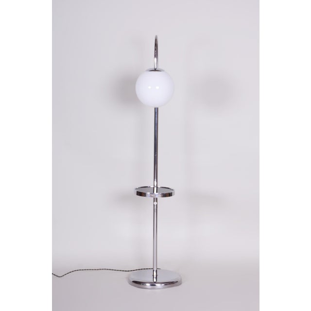 Silver Bauhaus Floor Lamp in Chrome, Steel, and Opaline Glass, Czech, 1930s For Sale - Image 8 of 8