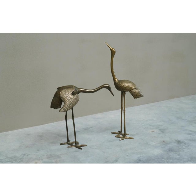 Life-Size Sculptural Cranes in Patinated Brass, 1960s, Set of 2 For Sale - Image 9 of 18