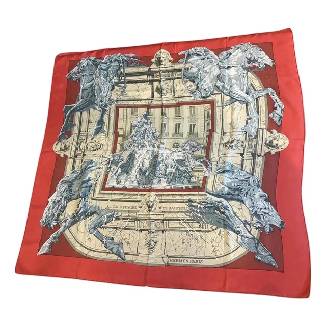 1995 Hermes Silk Carrè Scarf La Fontaine De Bartholdi For Sale