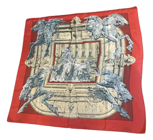 1995 Hermes Silk Carrè Scarf La Fontaine De Bartholdi