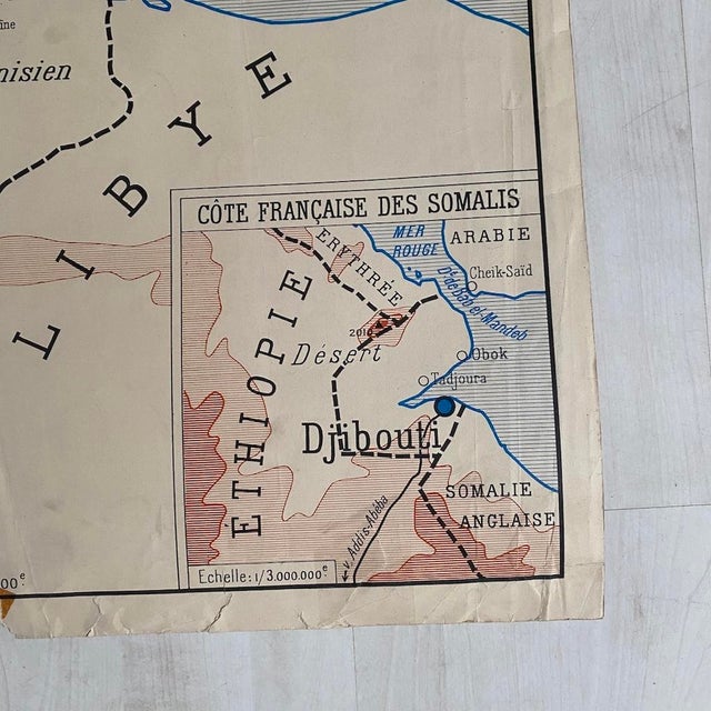 Vintage School Map, Tunisia / Algeria, 1950s For Sale - Image 4 of 14