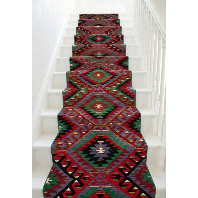 Vintage Turkish Oushak Runner Rug Kilim - Handmade Extra Long Hallway Decor , Stair Runner 2′9″ X 19′8″ For Sale - Image 14 of 14