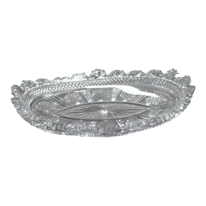 Antique Brilliant Cut Glass Serving Tray with Diamond Pattern, Circa 1890