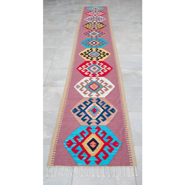 Textile Hand Woven Silk Runner Rug . Full Tribal Design Runner Rug Narrow Runner Rug New - 2′ X 14′6″ For Sale - Image 7 of 14