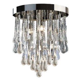 Italian Transparent "Drops" Murano Glass Sputnik Chandelier Flush Mount For Sale