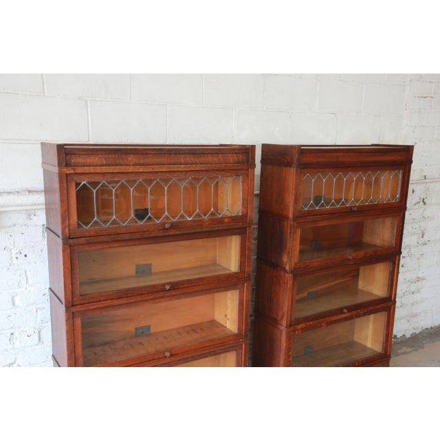 Antique GlobeWernicke Leaded Glass Door Oak Barrister Bookcases a Pair Chairish