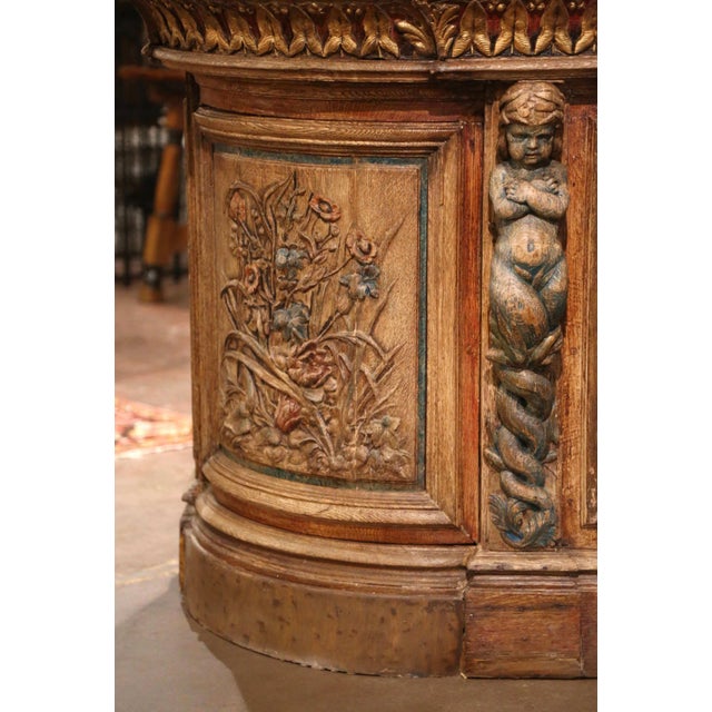 Early 19th Century French Renaissance Carved Oak Dry Bar With Tole Top For Sale - Image 11 of 14