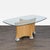 Glass top table on wood base. Brand: LaBella. Dimensions (in): 72W x 42D x 29H.