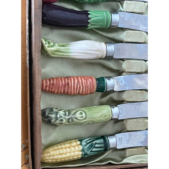 Shabby Chic Vintage Whimsical Ceramic Set of Cheese Knives - 16 pcs For Sale - Image 3 of 5