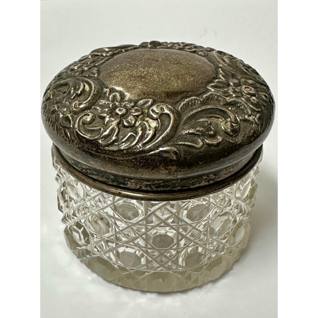 Metal Antique Late 19th Century English Hand Cut Crystal and Sterling Silver Vanity Jar For Sale - Image 7 of 12