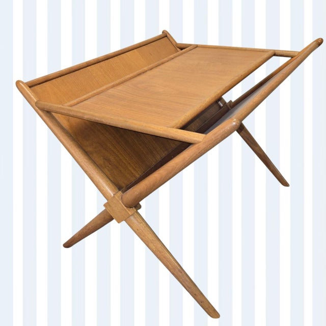 Mid-Century Modern 1950s T.H.Robsjohn Gibbings Side Table/Magazine/Stand X Base For Sale - Image 3 of 13
