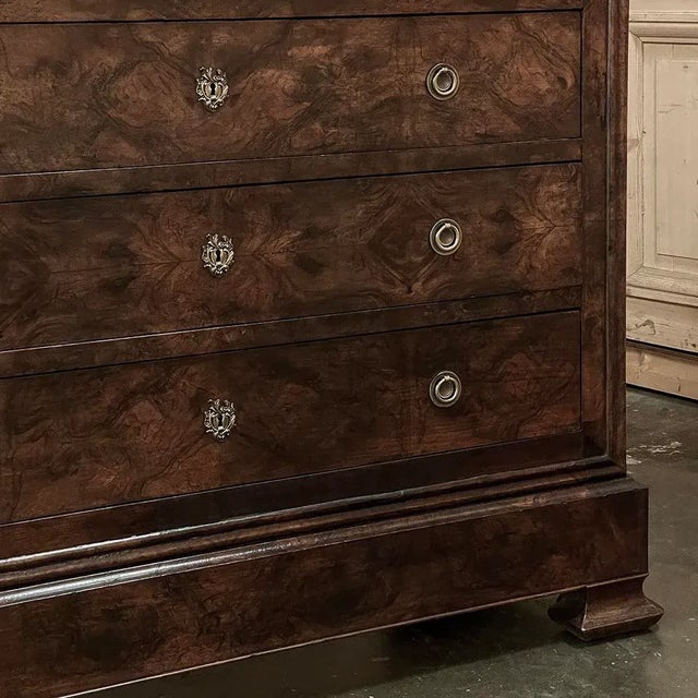 19th Century French Louis Philippe Marble Top Burl Walnut Commode ~ Chest of Drawers For Sale - Image 12 of 12