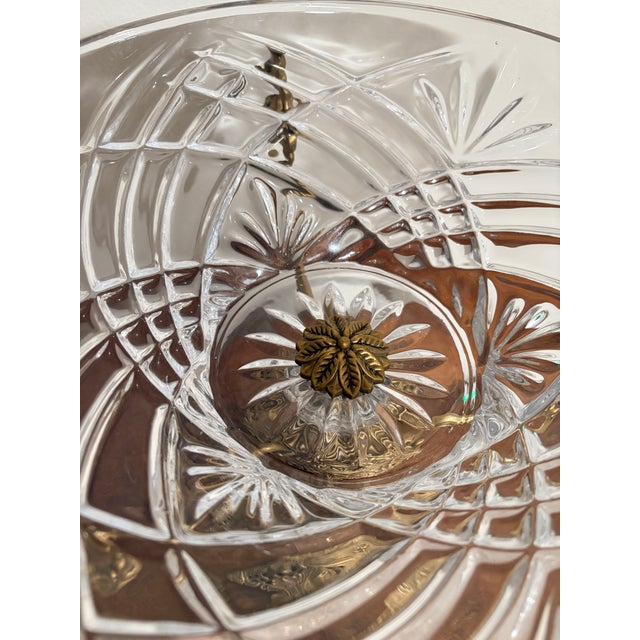 Metal Exquisite Hollywood Regency Brass and Crystal Bowl For Sale - Image 7 of 7