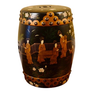 Vintage Chinese Barrel-Form Ceramic Garden Stool For Sale