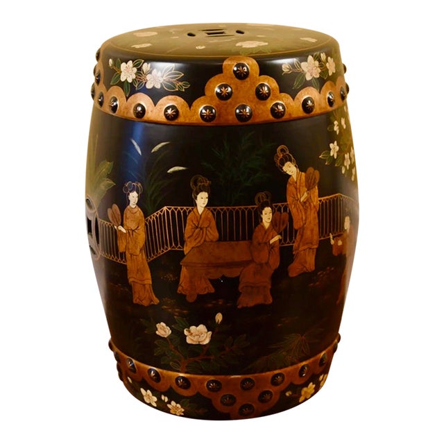 Vintage Chinese Barrel-Form Ceramic Garden Stool For Sale