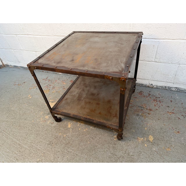 Industrial Late 20th Century Rustic Industrial Two-Tier Metal Accent Table For Sale - Image 3 of 15