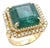 Emerald Diamond Double Halo Pave Cocktail Statement 18 Karat Yellow Gold Ring, Size 6.5 For Sale