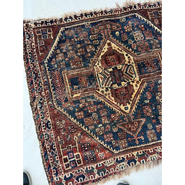 Nomadic Antique Qashqai Gashgai Square Tribal Charm Rug 3.6 x 3.9 For Sale In Milwaukee - Image 6 of 8