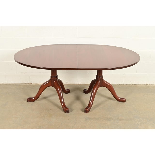Wood Kittinger Georgian Solid Mahogany Double Pedestal Extension Dining Table For Sale - Image 7 of 15