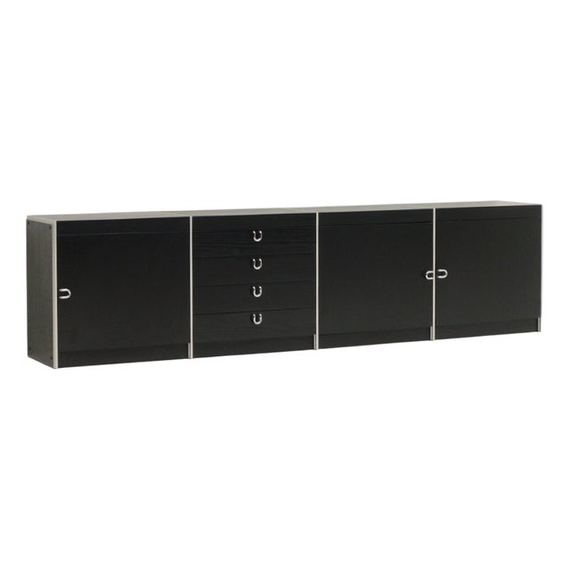 Large Black and Aluminum Sideboard attributed to Interlübke, Germany, 1980s For Sale