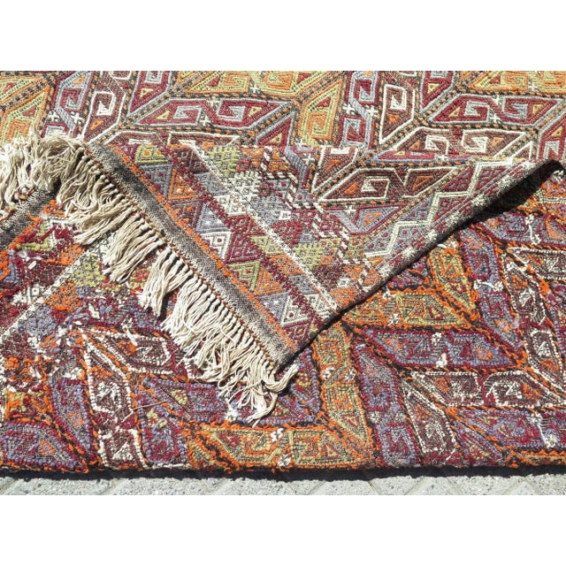 Mid 20th Century 50s Vintage Special Herringbone Design Turkish Kilim Area Rug For Sale - Image 4 of 11