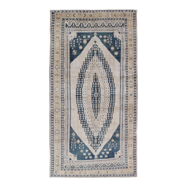 Vintage Oushak Rug With Blue and Beige 6'4" X13 For Sale
