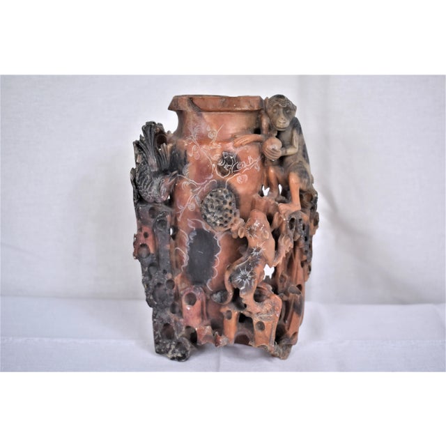 1960s 1960s Vintage Chinese Carved Soapstone Vase For Sale - Image 5 of 9