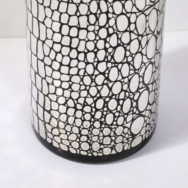 Mid-Century Black Glass Vase With Sterling Silver Overlay Crocodile Motif For Sale - Image 11 of 11
