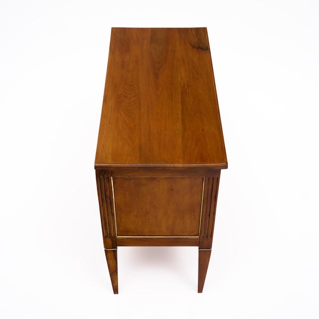 Brown French Louis XVI Directoire Walnut Commode With Brass Inlay, Rhône Valley, Circa 1920 For Sale - Image 8 of 9