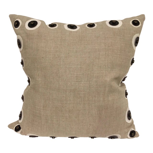 Natural Linen and Leather Toss Pillow For Sale