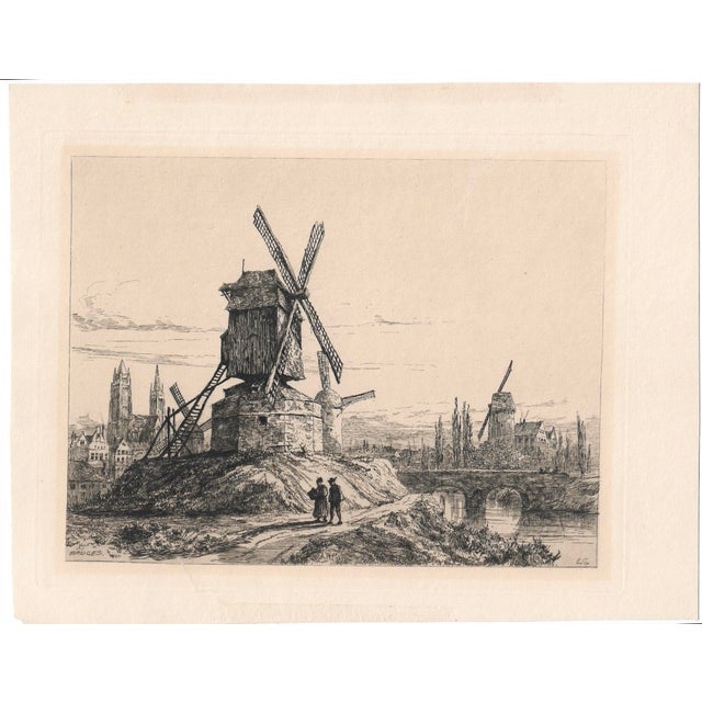 Ernest George (1839-1922) "Bruges Windmills" etching on paper, probably a later edition printed for a folio, singed in the...