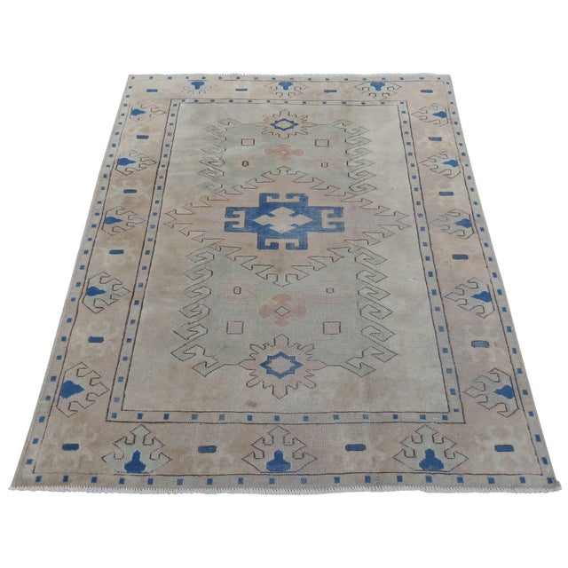 Antique Oushak Neutrals, Teal and Flesh Tones For Sale