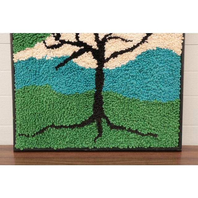 Mid-Century Modern Tree Silhouette Framed Hand Hooked Tapestry For Sale - Image 3 of 7