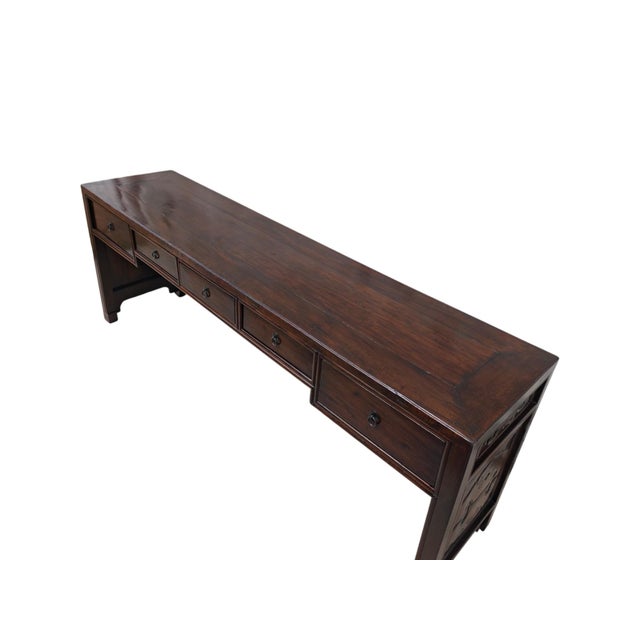 19th Century Chinese Elm 90" Long Writing Desk For Sale - Image 12 of 13